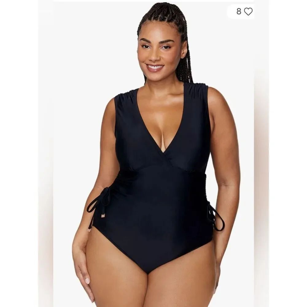 Raisins Tranquilo Solids Lusiana Plus  One Piece Swimsuit NWOT Size 18W Black